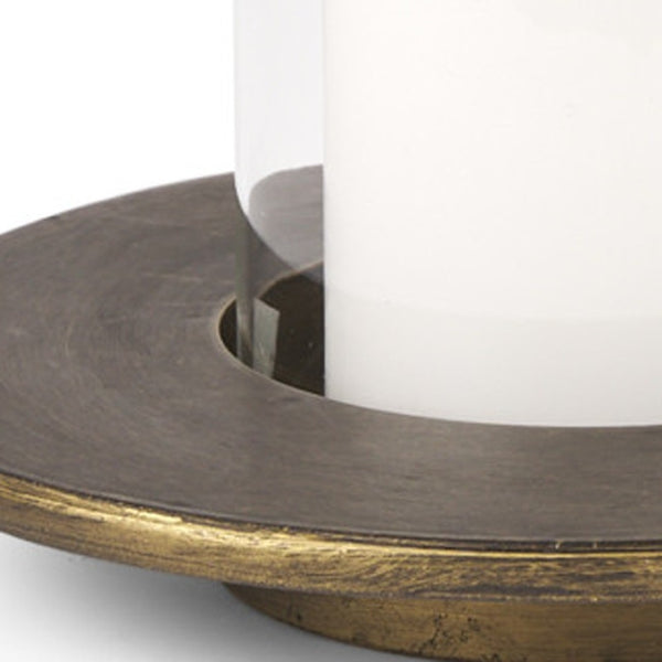 HomeRoots Set of Two Distressed Gold Geometric Metal Hurricane Candle Holders for Elegant Decor Accents 608530