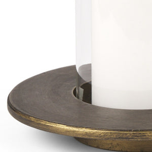 HomeRoots Set of Two Distressed Gold Geometric Metal Hurricane Candle Holders for Elegant Decor Accents 608530