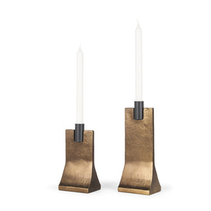 HomeRoots Set of Two Distressed Gold & Black Hammered Metal Taper Candle Holders for Elegant Decor Accents 608535