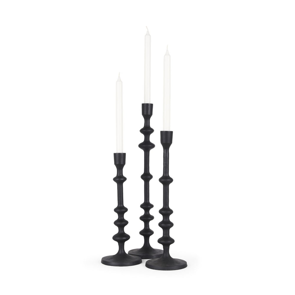 HomeRoots Set of Three Black Geometric Metal Taper Candlesticks - Modern Handmade Decor for Elegant Ambiance 608538