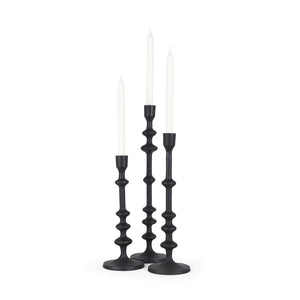 HomeRoots Set of Three Black Geometric Metal Taper Candlesticks - Modern Handmade Decor for Elegant Ambiance 608538