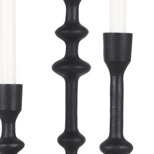 HomeRoots Set of Three Black Geometric Metal Taper Candlesticks - Modern Handmade Decor for Elegant Ambiance 608538