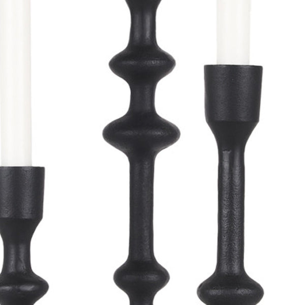 HomeRoots Set of Three Black Geometric Metal Taper Candlesticks - Modern Handmade Decor for Elegant Ambiance 608538