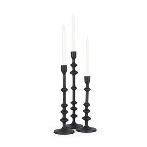 HomeRoots Set of Three Black Geometric Metal Taper Candlesticks - Modern Handmade Decor for Elegant Ambiance 608538