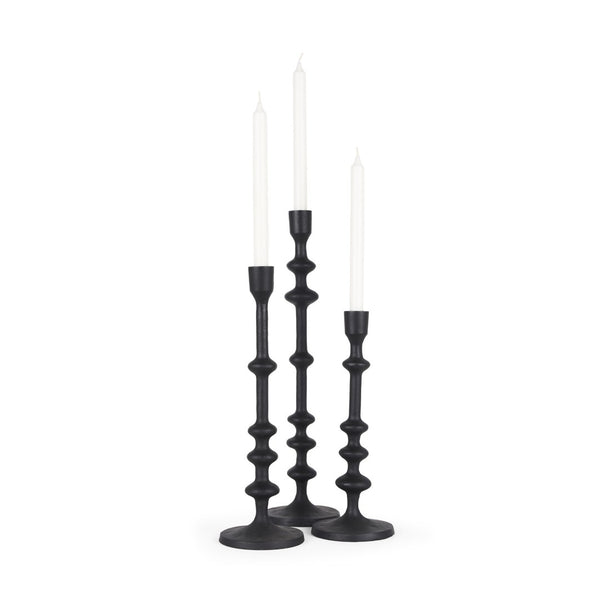 HomeRoots Set of Three Black Geometric Metal Taper Candlesticks - Modern Handmade Decor for Elegant Ambiance 608538
