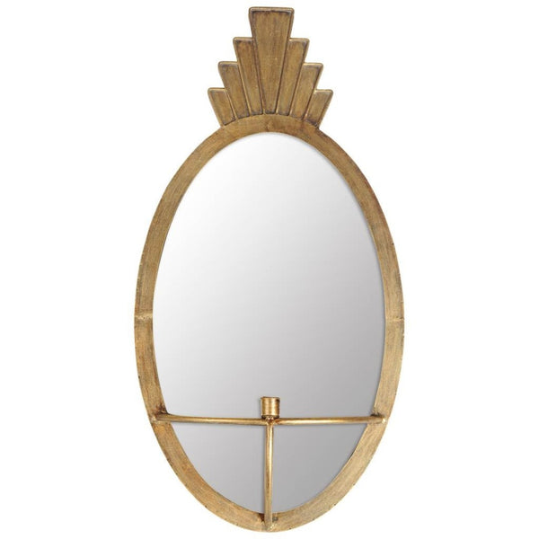 HomeRoots 28" Gold Mirrored Wall Sconce Candle Holder - Handmade Metal & Glass Accent for Glamorous Decor 608542