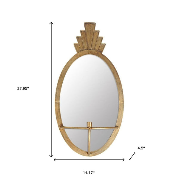 HomeRoots 28" Gold Mirrored Wall Sconce Candle Holder - Handmade Metal & Glass Accent for Glamorous Decor 608542
