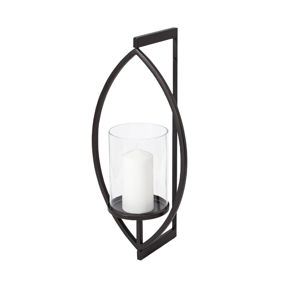 HomeRoots 22" Modern Black Geometric Lantern Candle Holder - Handmade Metal & Glass Decor for Any Space 608543
