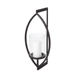 HomeRoots 22" Modern Black Geometric Lantern Candle Holder - Handmade Metal & Glass Decor for Any Space 608543