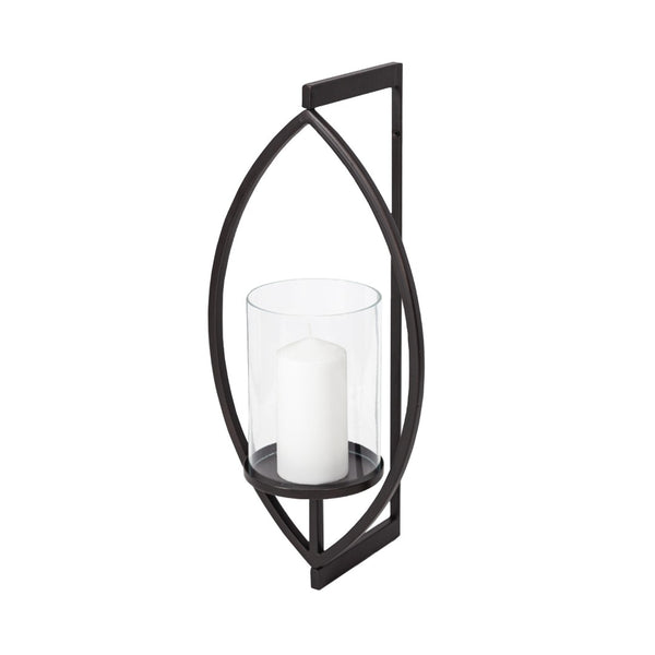 HomeRoots 22" Modern Black Geometric Lantern Candle Holder - Handmade Metal & Glass Decor for Any Space 608543