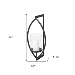 HomeRoots 22" Modern Black Geometric Lantern Candle Holder - Handmade Metal & Glass Decor for Any Space 608543