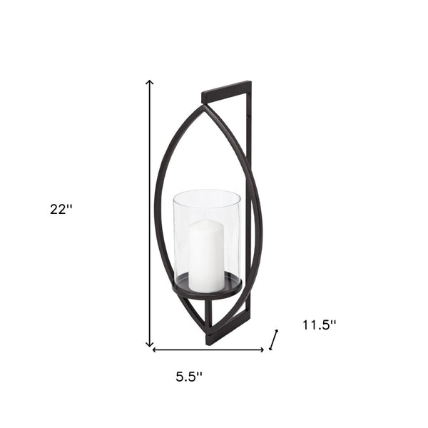 HomeRoots 22" Modern Black Geometric Lantern Candle Holder - Handmade Metal & Glass Decor for Any Space 608543