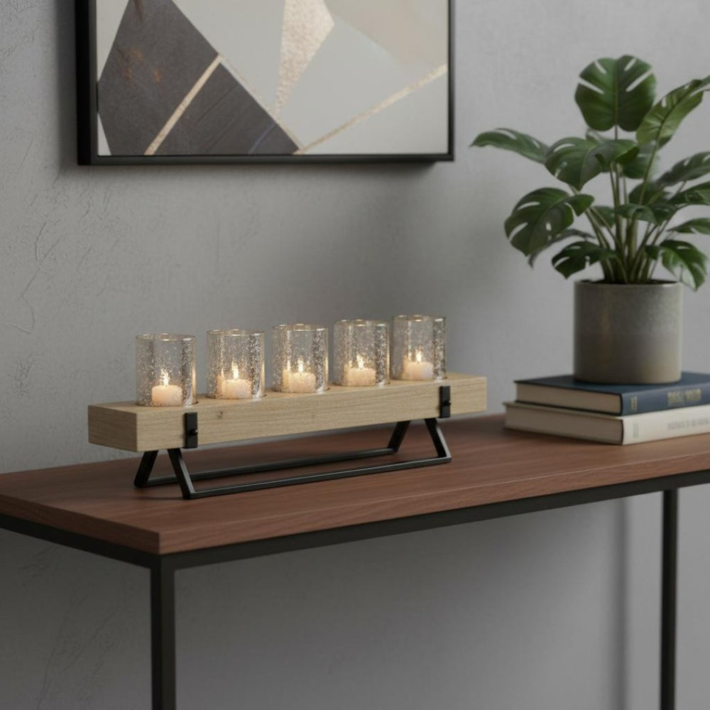 HomeRoots 7" Handcrafted Distressed Mirrored Tabletop Candle Holder - Vintage Charm for Home Décor & Gifting 608555
