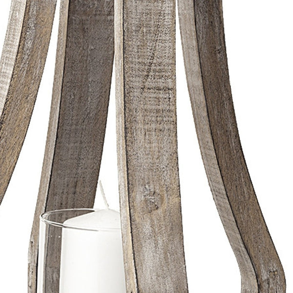 HomeRoots 17" Brown Distressed Geometric Candle Holder - Handcrafted Wood & Metal for Modern Rustic Decor 608556