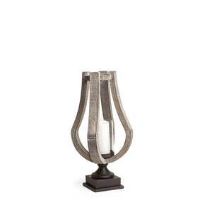 HomeRoots 17" Brown Distressed Geometric Candle Holder - Handcrafted Wood & Metal for Modern Rustic Decor 608556