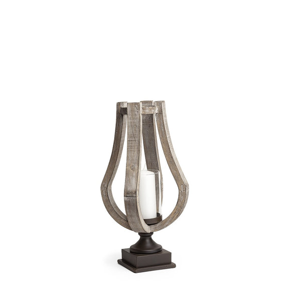 HomeRoots 17" Brown Distressed Geometric Candle Holder - Handcrafted Wood & Metal for Modern Rustic Decor 608556