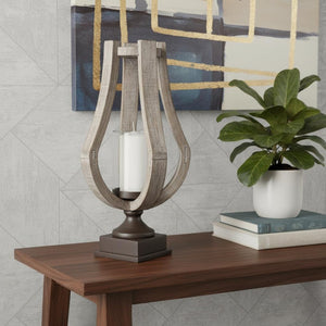 HomeRoots 17" Brown Distressed Geometric Candle Holder - Handcrafted Wood & Metal for Modern Rustic Decor 608556