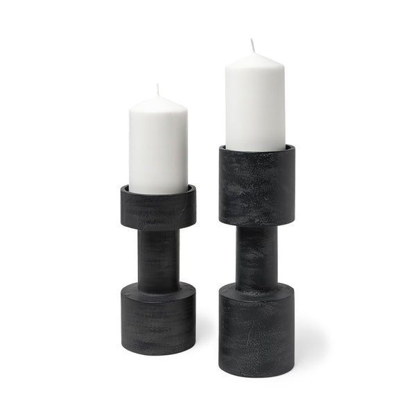 HomeRoots Set of Two Black Distressed Metal Candle Holders - Rustic Elegant Decor for Home Ambiance & Style 608562