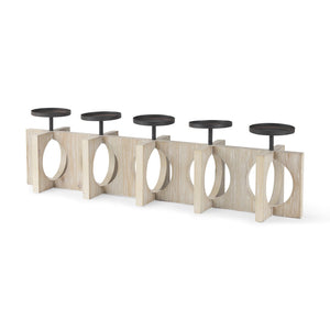 HomeRoots 9" Black Distressed Geometric Candle Holder - Handcrafted Wood & Metal Centerpiece for Modern Decor 608566