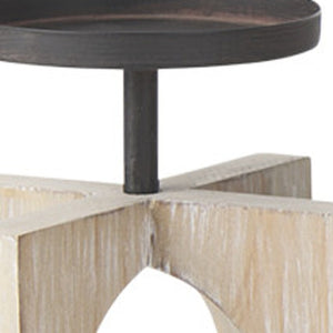 HomeRoots 9" Black Distressed Geometric Candle Holder - Handcrafted Wood & Metal Centerpiece for Modern Decor 608566