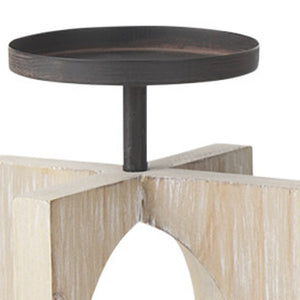HomeRoots 9" Black Distressed Geometric Candle Holder - Handcrafted Wood & Metal Centerpiece for Modern Decor 608566