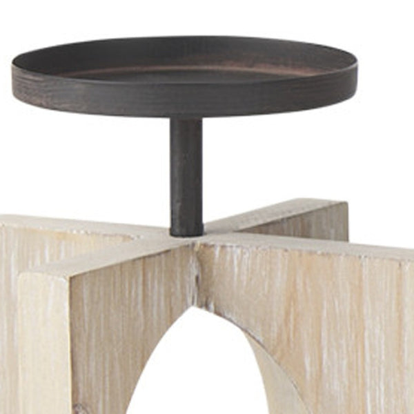 HomeRoots 9" Black Distressed Geometric Candle Holder - Handcrafted Wood & Metal Centerpiece for Modern Decor 608566
