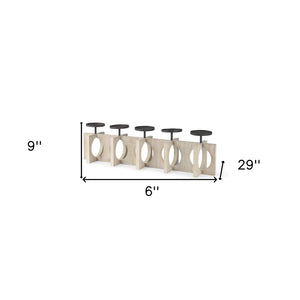 HomeRoots 9" Black Distressed Geometric Candle Holder - Handcrafted Wood & Metal Centerpiece for Modern Decor 608566