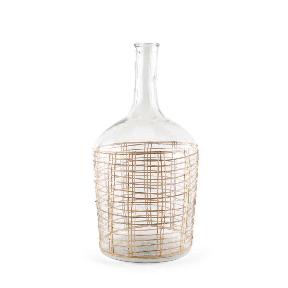 HomeRoots 20" Elegant Clear Glass Bottle Floor Vase with Natural Rattan Wrap - Coastal Chic Home Decor 608578