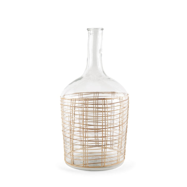 HomeRoots 20" Elegant Clear Glass Bottle Floor Vase with Natural Rattan Wrap - Coastal Chic Home Decor 608578