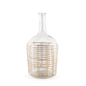 HomeRoots 20" Elegant Clear Glass Bottle Floor Vase with Natural Rattan Wrap - Coastal Chic Home Decor 608578