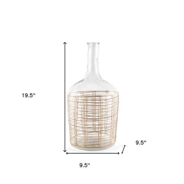 HomeRoots 20" Elegant Clear Glass Bottle Floor Vase with Natural Rattan Wrap - Coastal Chic Home Decor 608578