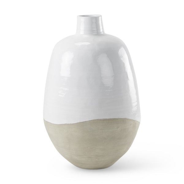 HomeRoots 32" Stylish Two-Tone Beige and White Ceramic Floor Vase for Artisanal Home Decor & Arrangements 608586