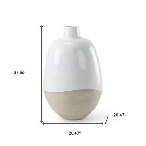 HomeRoots 32" Stylish Two-Tone Beige and White Ceramic Floor Vase for Artisanal Home Decor & Arrangements 608586