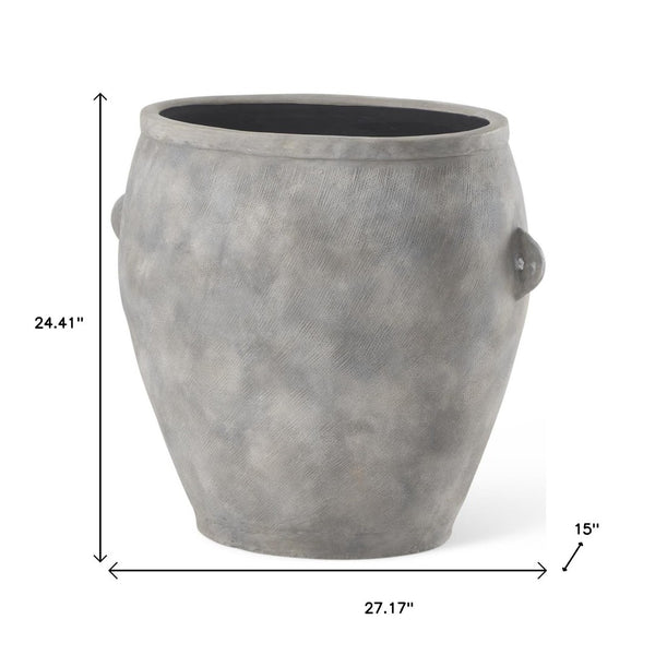 HomeRoots 24" Gray Ceramic Amphora Floor Vase - Sculptural Accent for Modern Interiors & Stylish Decor Solutions 608587