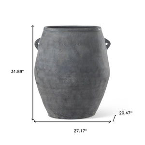 HomeRoots 32" Gray Ceramic Amphora Floor Vase - Handcrafted Sculptural Beauty for Modern and Rustic Interiors 608588