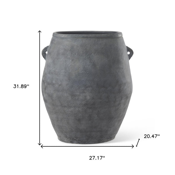 HomeRoots 32" Gray Ceramic Amphora Floor Vase - Handcrafted Sculptural Beauty for Modern and Rustic Interiors 608588