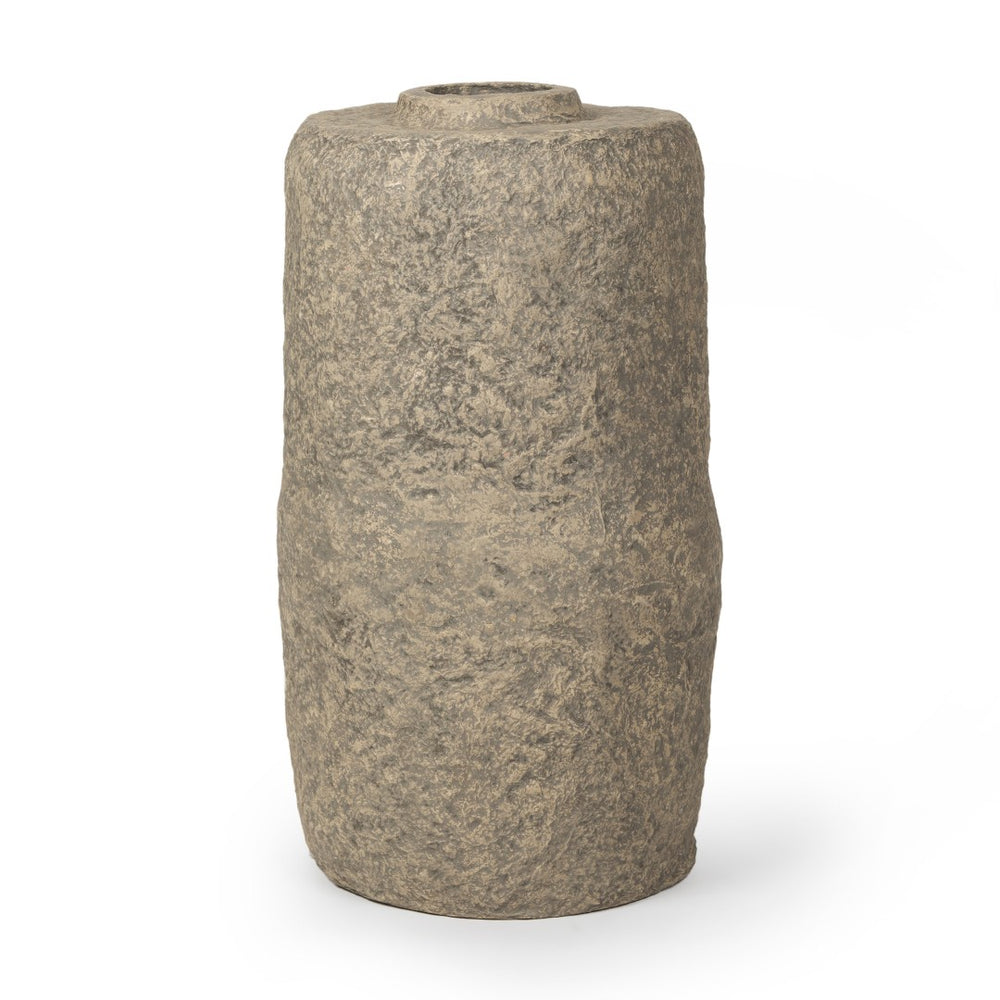 HomeRoots 33" Gray Paper Mache Cylinder Floor Vase - Handcrafted, Eco-Friendly, Vintage Accent for Any Space 608591