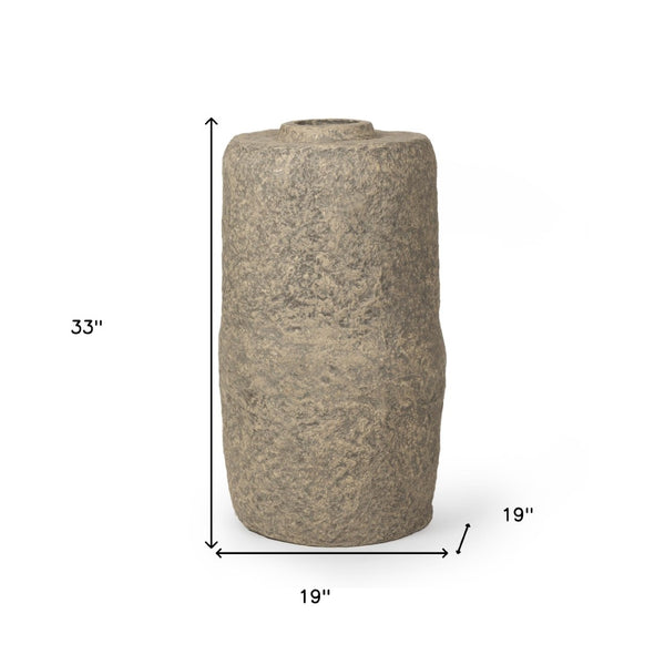 HomeRoots 33" Gray Paper Mache Cylinder Floor Vase - Handcrafted, Eco-Friendly, Vintage Accent for Any Space 608591