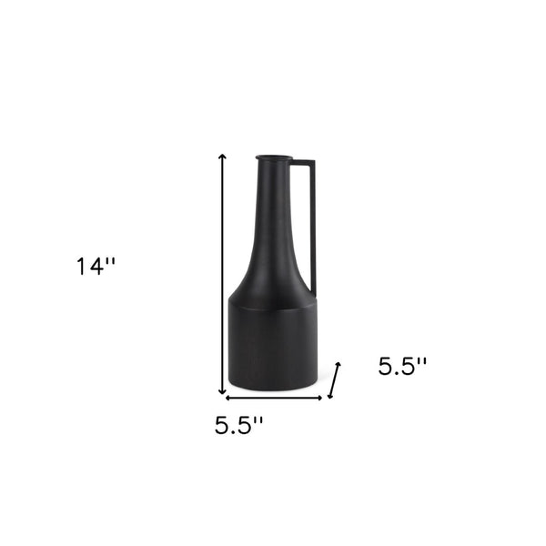HomeRoots 14" Black Metal Jug Vase - Modern Sculptural Decor for Home, Ideal for Fresh Flowers & Minimalist Style 608597