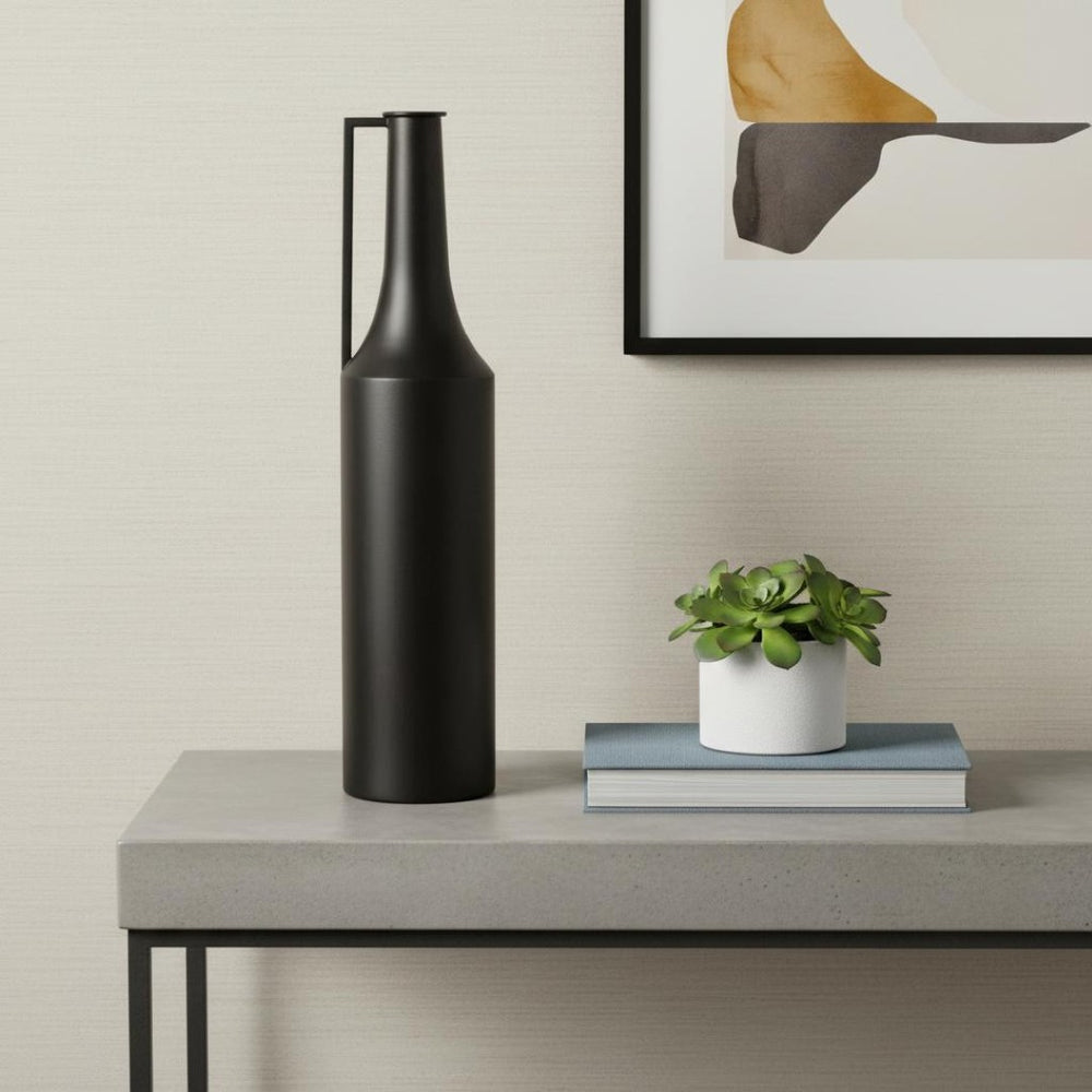 HomeRoots 24" Black Metal Jug Vase - Modern Accent for Home Decor, Perfect for Fresh Flowers & Faux Botanicals 608599
