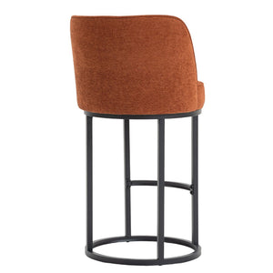 English Elm Counter Height Barstools Set of 2 Linen Upholstered Barrel Seat with Iron Legs Orange W395P410432