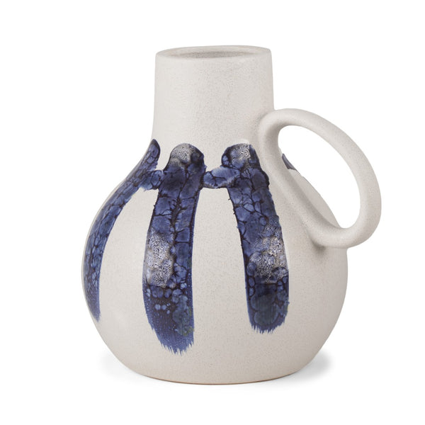 HomeRoots 10" Abstract White and Blue Amphora Ceramic Jug Vase - Handcrafted Artistry for Modern Homes 608600