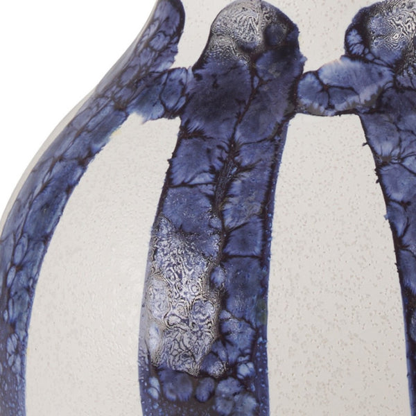 HomeRoots 10" Abstract White and Blue Amphora Ceramic Jug Vase - Handcrafted Artistry for Modern Homes 608600