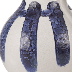HomeRoots 10" Abstract White and Blue Amphora Ceramic Jug Vase - Handcrafted Artistry for Modern Homes 608600