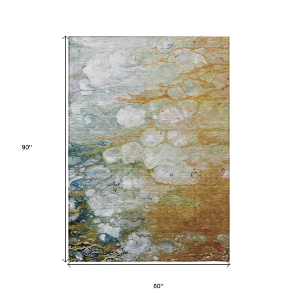 HomeRoots 5' Vibrant Orange Abstract Area Rug - Durable, Washable Indoor/Outdoor Design Perfect for High Traffic Spaces 5' X 8' 608614