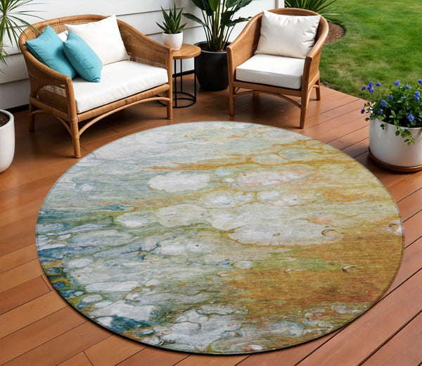 HomeRoots 5' Vibrant Orange Abstract Area Rug - Durable, Washable Indoor/Outdoor Design Perfect for High Traffic Spaces 8' Round 608615