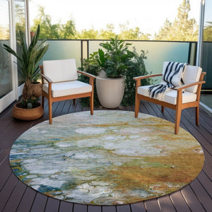 HomeRoots 5' Vibrant Orange Abstract Area Rug - Durable, Washable Indoor/Outdoor Design Perfect for High Traffic Spaces 8' Round 608615