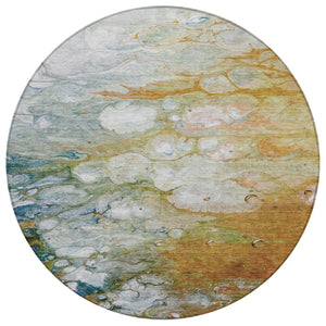 HomeRoots 5' Vibrant Orange Abstract Area Rug - Durable, Washable Indoor/Outdoor Design Perfect for High Traffic Spaces 8' Round 608615
