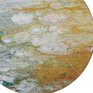 HomeRoots 5' Vibrant Orange Abstract Area Rug - Durable, Washable Indoor/Outdoor Design Perfect for High Traffic Spaces 8' Round 608615
