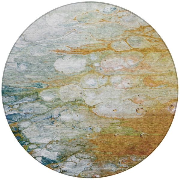 HomeRoots 5' Vibrant Orange Abstract Area Rug - Durable, Washable Indoor/Outdoor Design Perfect for High Traffic Spaces 8' Round 608615